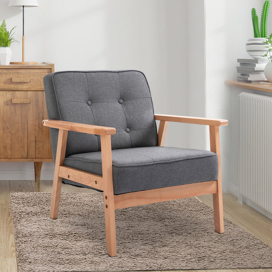 Fotoliu Vintage Stil Scandinav Moale și Confortabil Capitonat cu Butoni, 64,5x70x74 cm, Gri