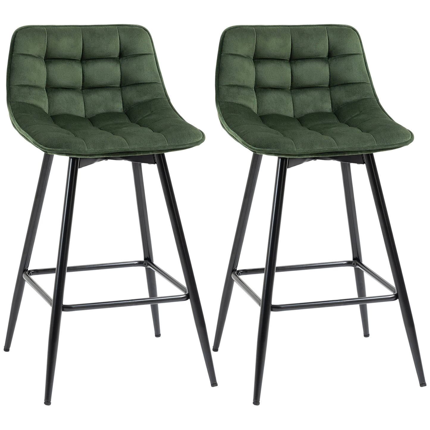 Set de 2 Scaune de Bar cu Spatar si Suport pentru Picioare, Scaune inalte Tapitate in Stil Nordic din Metal
