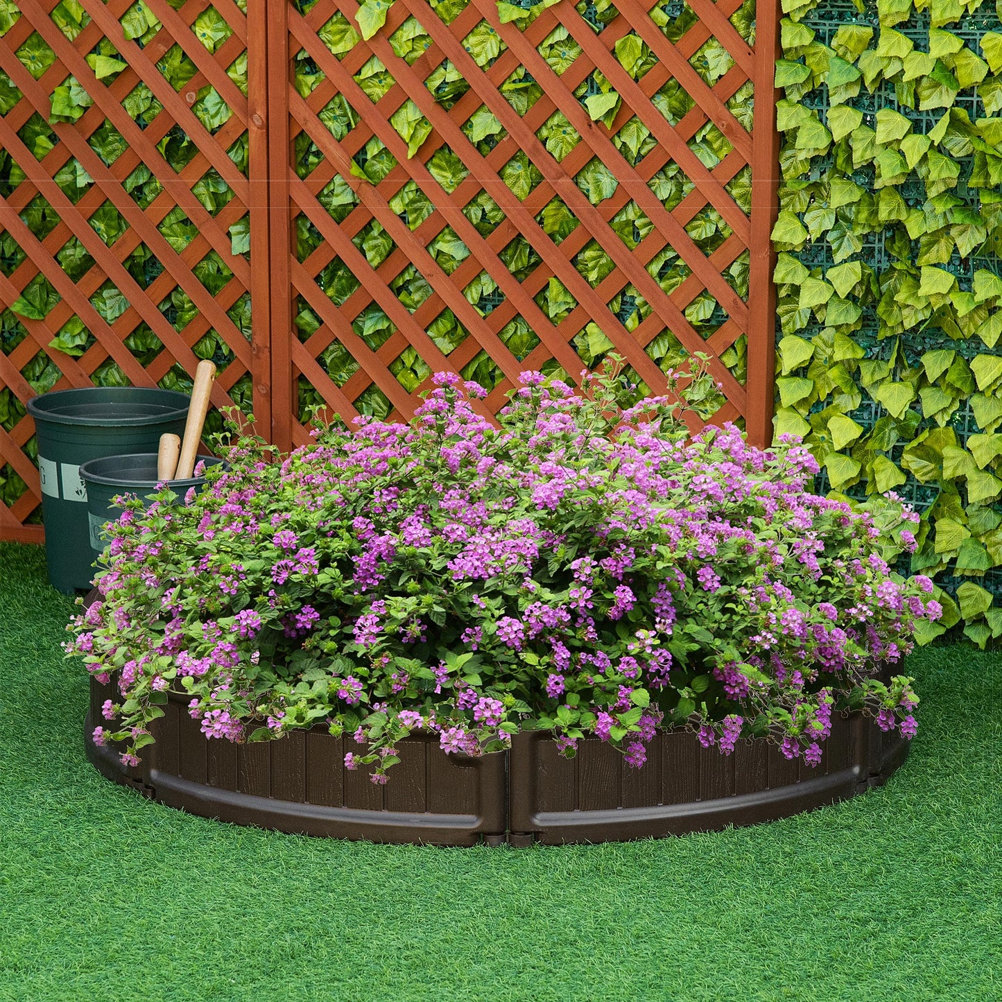 Pat de gradina inaltat din HDPE, jardiniera de exterior rotund, Φ123x21cm, maro