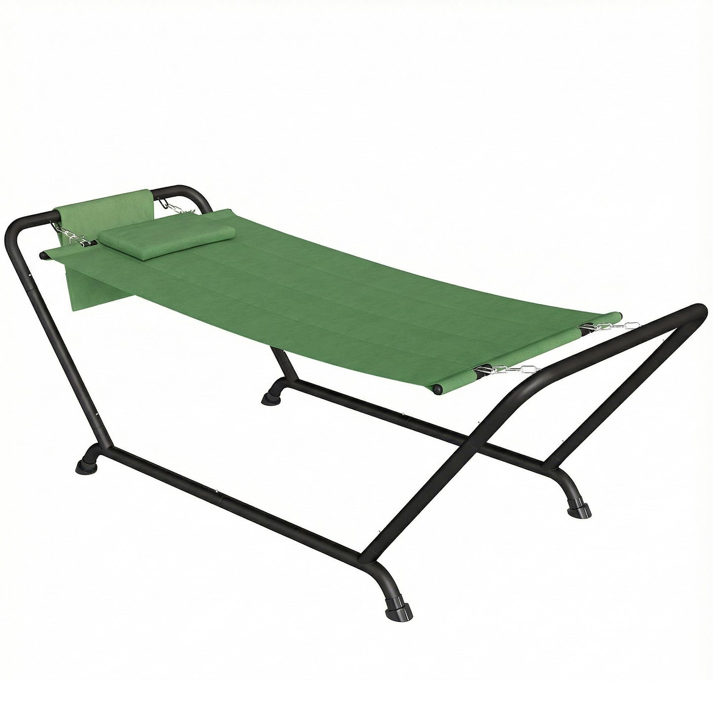 Hamac de Grădină cu Suport, Buzunar Lateral și Tetieră, din Metal și Poliester, 237x90x92 cm, Verde Închis