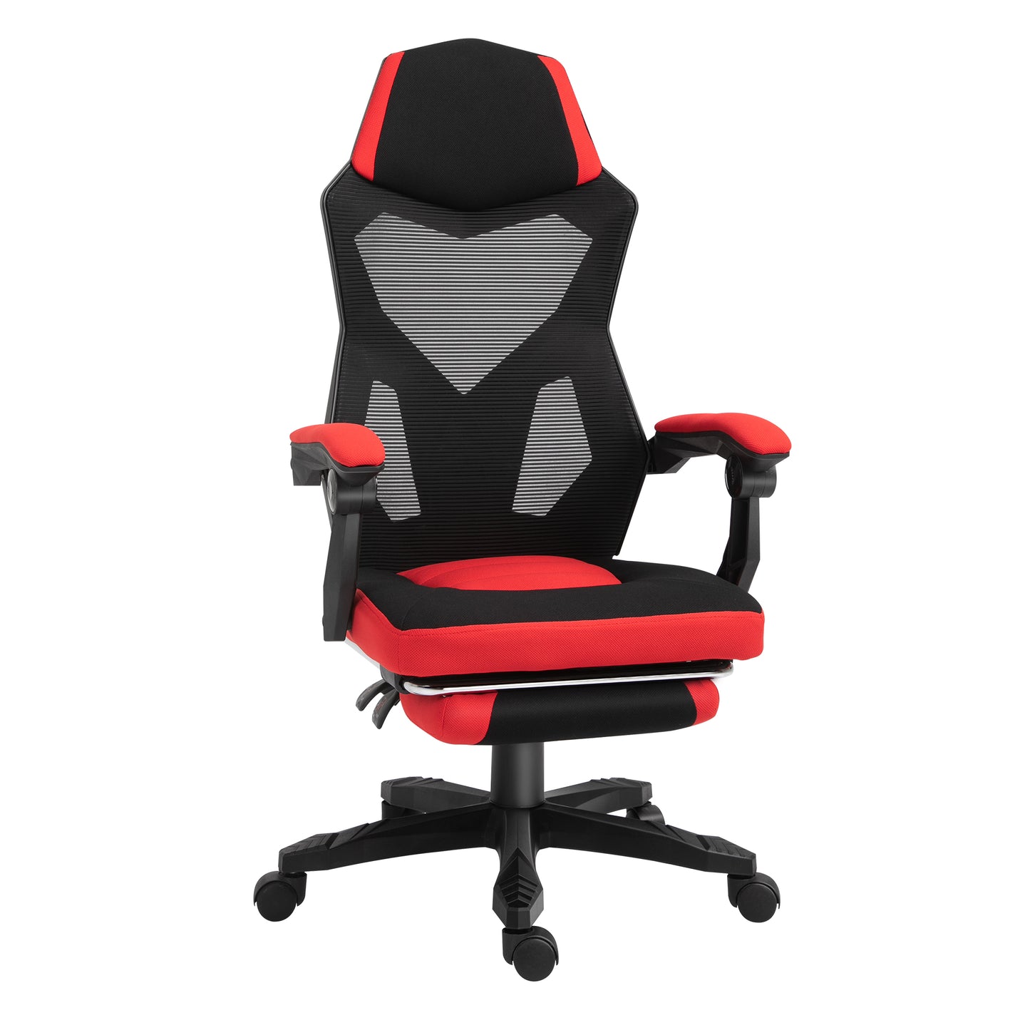 Scaun de Birou Ergonomic și Reclinabil  cu Suport pentru Picioare, din Material Textil Respirabil, 58x63x112-122 cm, Negru și Roșu