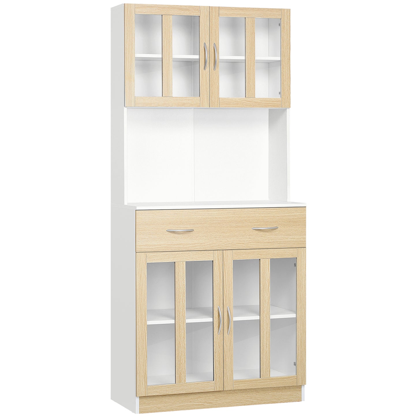 Credenta Lemn Bucatarie cu Sertare & Usi Sticla, 80×40×180 cm