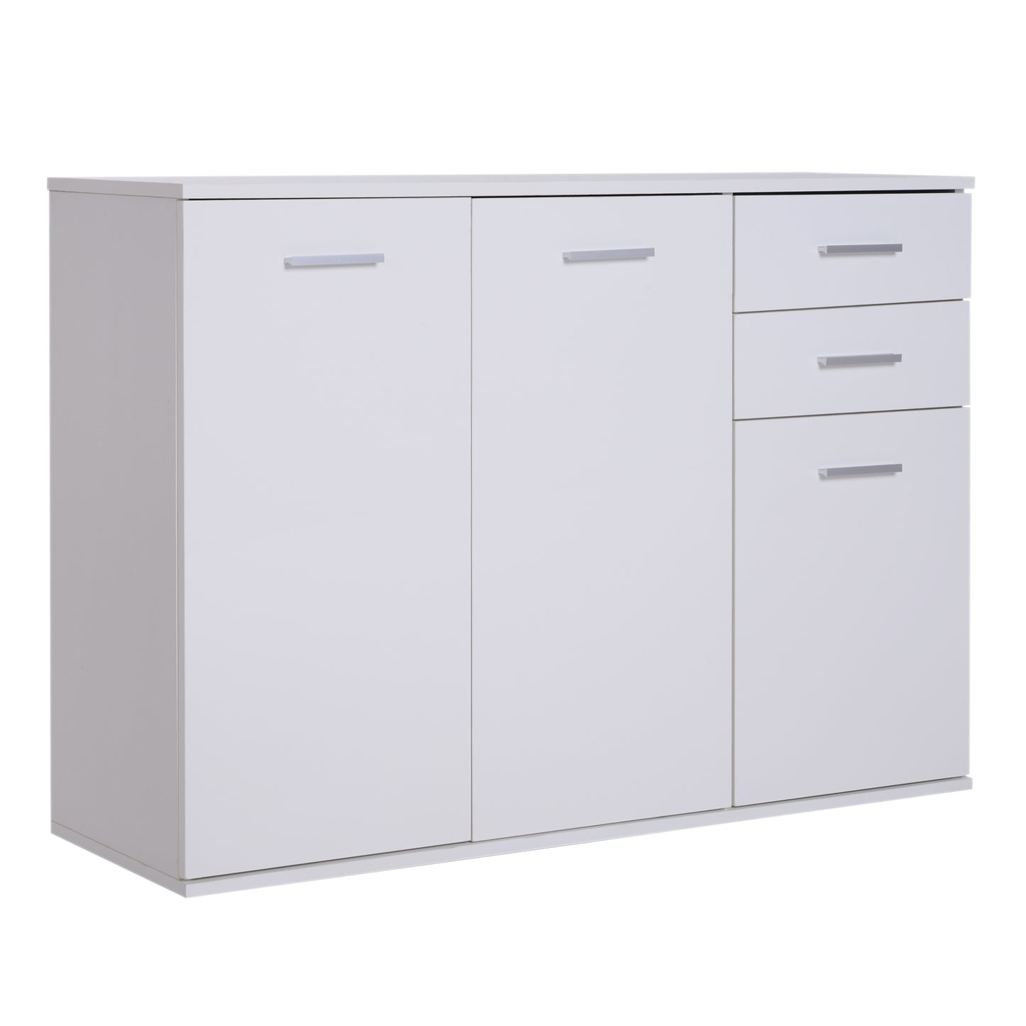 Dulapior cu 3 Usi si 2 Sertare in Lemn Granulat, Alb, 106x35x76cm