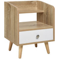 Noptiera Economie Spatiu Mobilier cu Sertar si Raft in Lemn 37x30x48cm - Stejar / alb