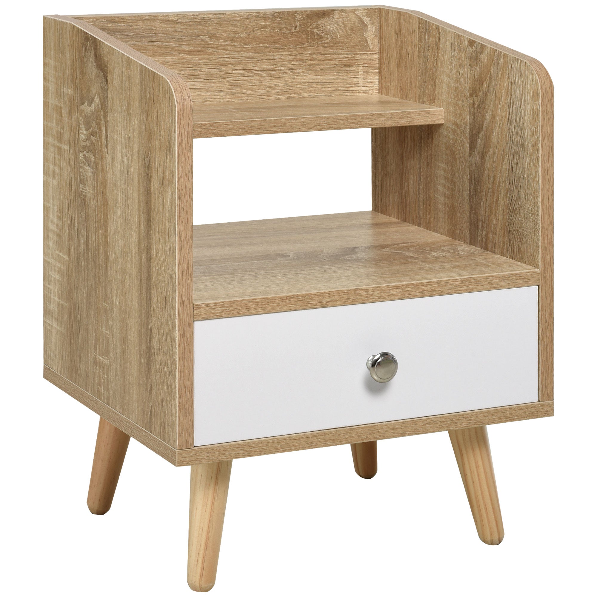 Noptiera Economie Spatiu Mobilier cu Sertar si Raft in Lemn 37x30x48cm - Stejar / alb