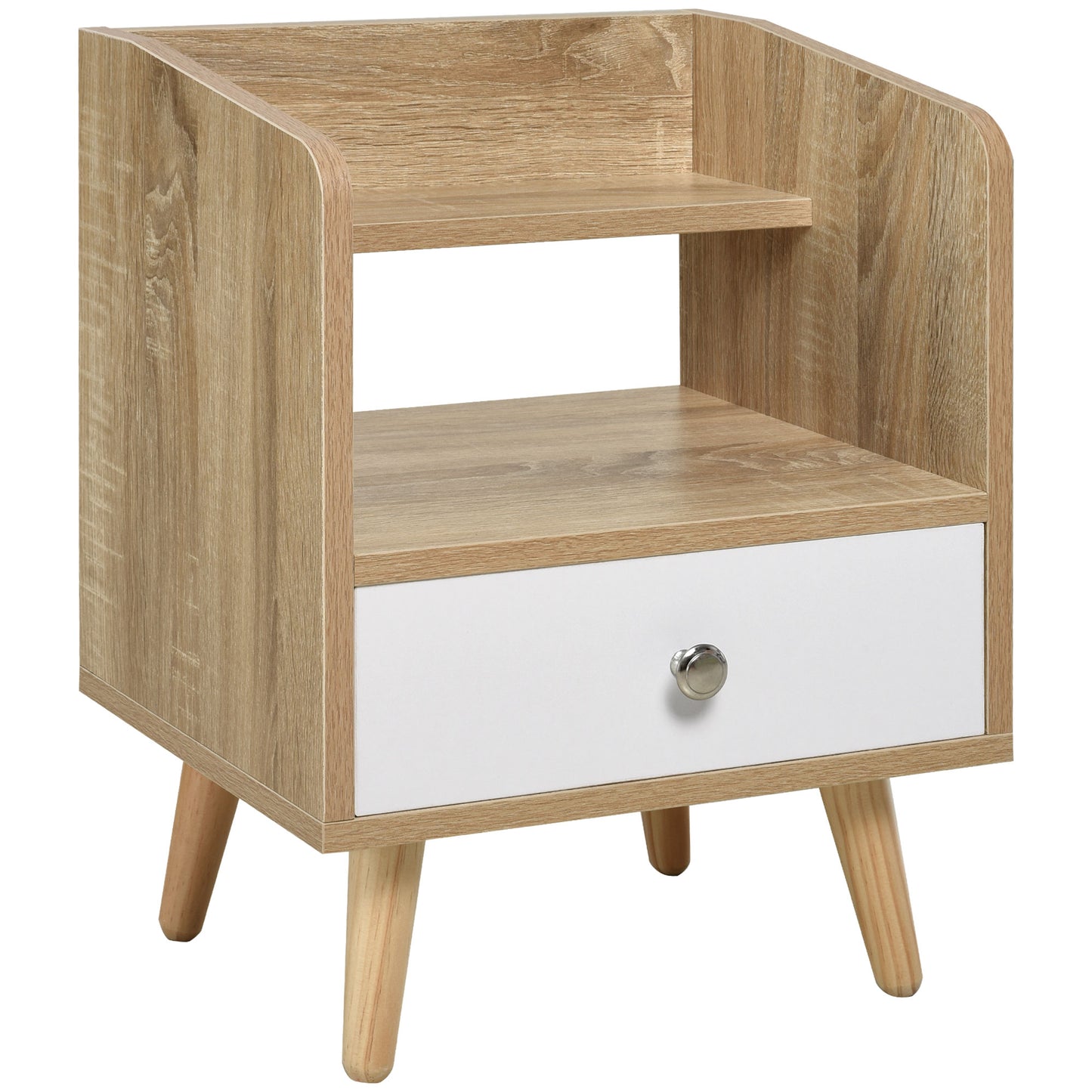 Noptiera Economie Spatiu Mobilier cu Sertar si Raft in Lemn 37x30x48cm - Stejar / alb