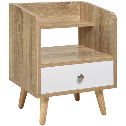 Noptiera Economie Spatiu Mobilier cu Sertar si Raft in Lemn 37x30x48cm - Stejar / alb