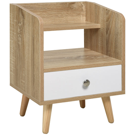 Noptiera Economie Spatiu Mobilier cu Sertar si Raft in Lemn 37x30x48cm - Stejar / alb