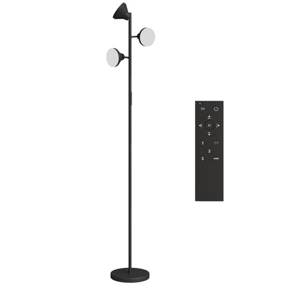 Lampă de Podea cu 3 Capete Reglabile Independent, Telecomandă și Timer, din Oțel și Plastic, Ø25x170 cm, Negru