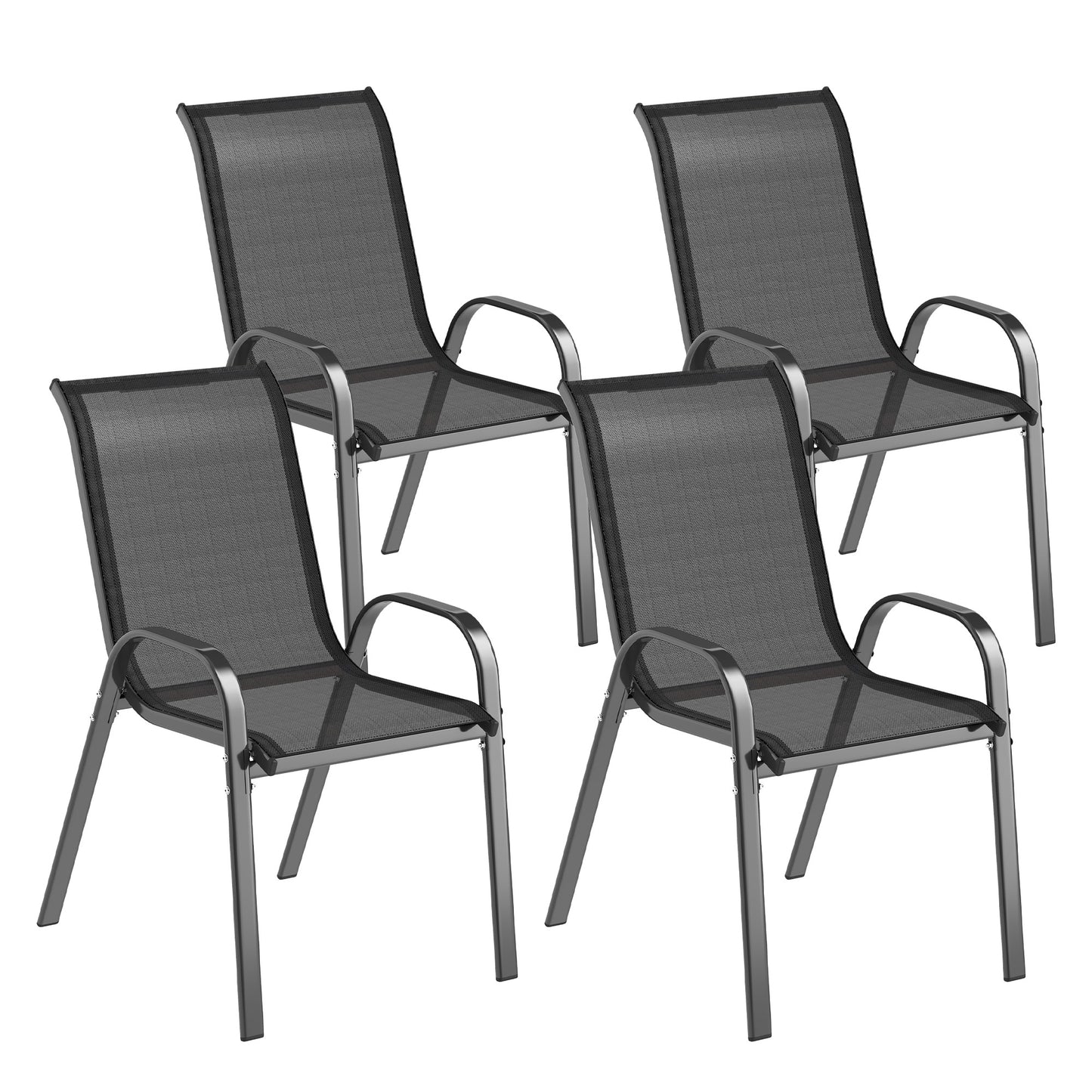 Set 4 Scaune de Grădină Stivuibile din Oțel și Țesătură de Plasă Respirabilă, 54x71x93 cm, Negru