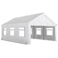 Pavilion de Grădină 4x6 m cu Pereți Laterali, 6 Ferestre și Dublă Intrare, din Oțel Galvanizat, Alb