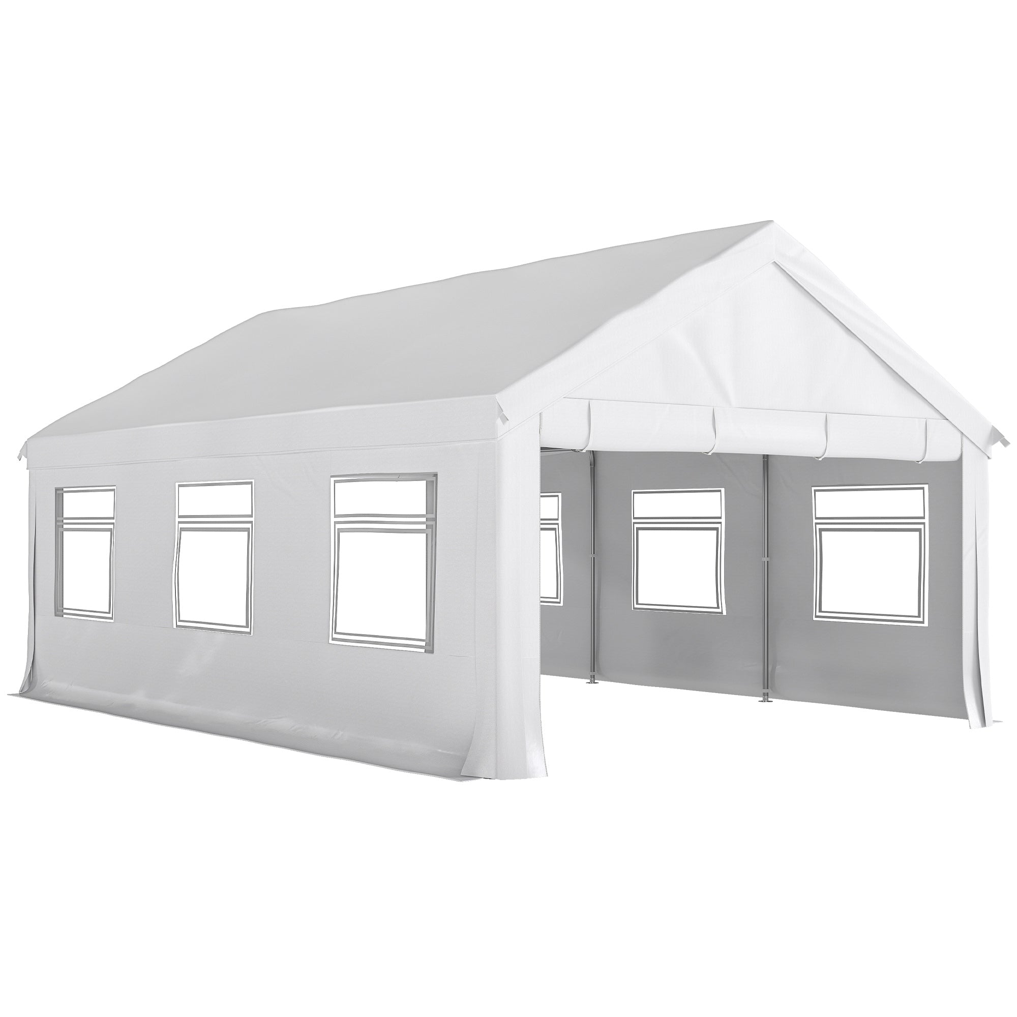 Pavilion de Grădină 4x6 m cu Pereți Laterali, 6 Ferestre și Dublă Intrare, din Oțel Galvanizat, Alb