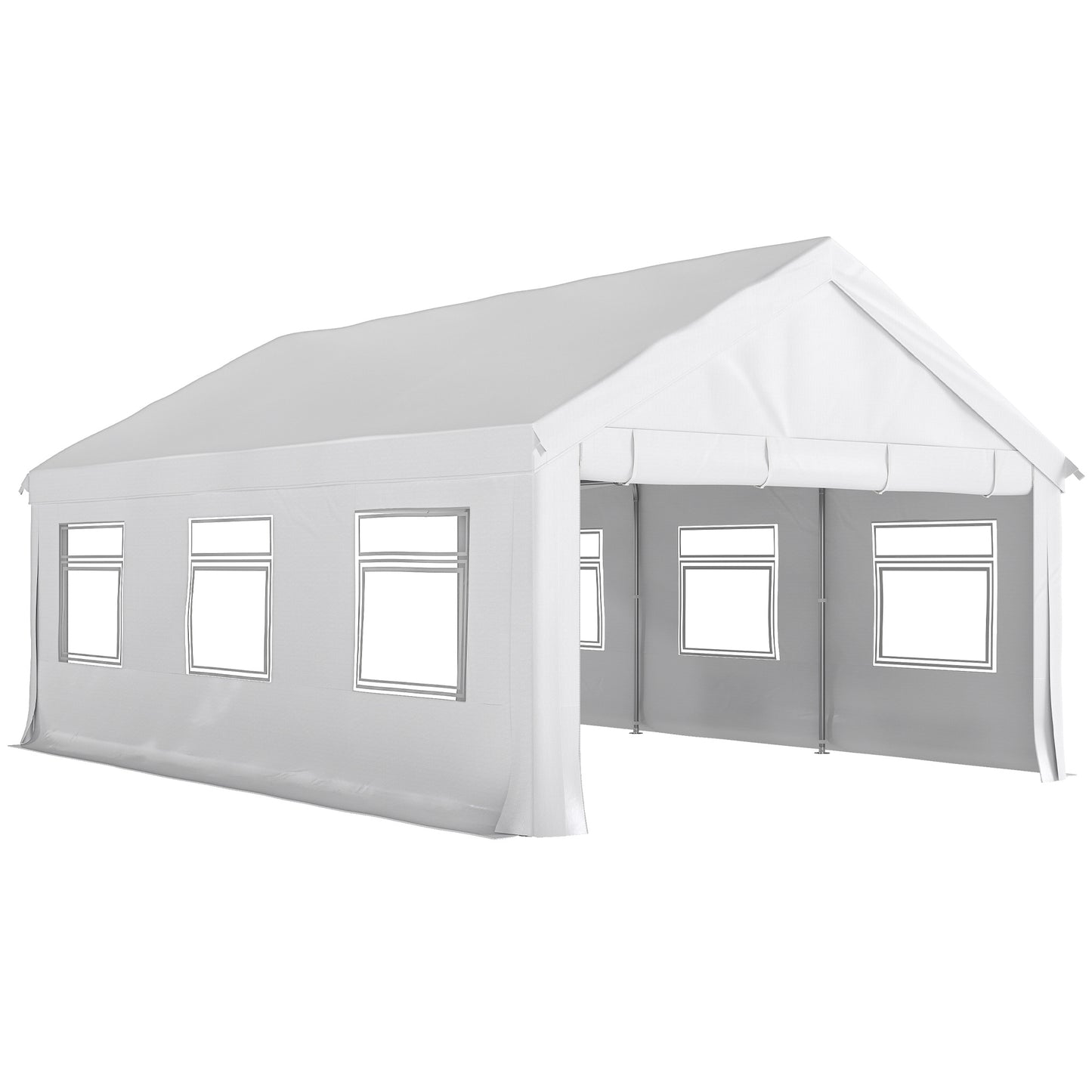 Pavilion de Grădină 4x6 m cu Pereți Laterali, 6 Ferestre și Dublă Intrare, din Oțel Galvanizat, Alb