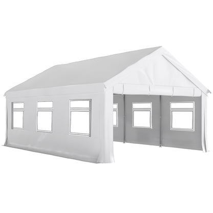 Pavilion de Grădină 4x6 m cu Pereți Laterali, 6 Ferestre și Dublă Intrare, din Oțel Galvanizat, Alb
