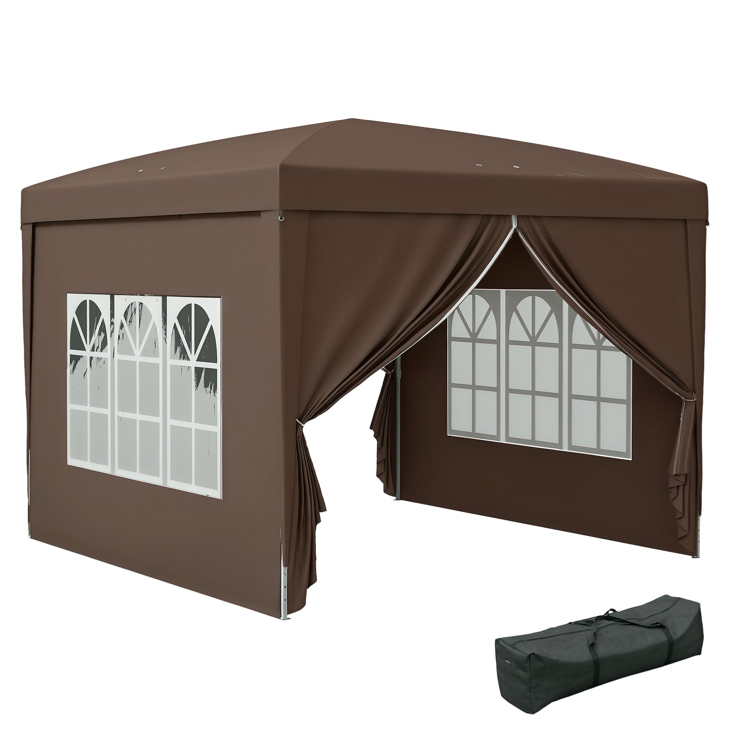 Gazebo pliabil de exterior 3x3 m cu 4 panouri laterale, din oțel și material Oxford, culoare cafeniu