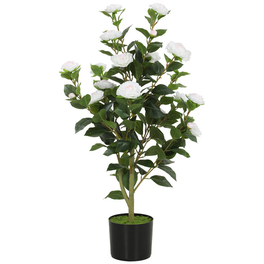 Plantă Artificială Camelie, Flori Realiste, 176 Frunze PEVA, Ghiveci PP, Alb