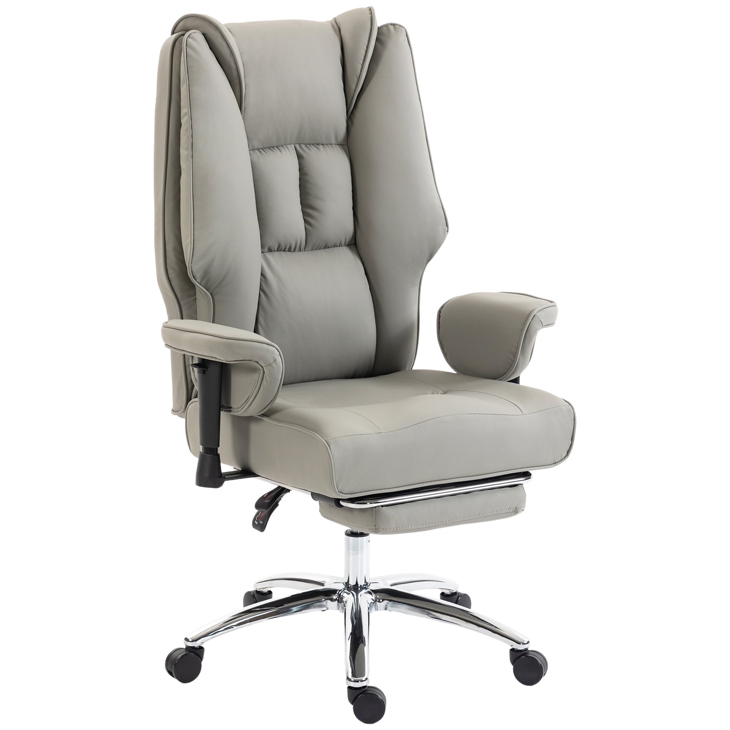 Scaun de birou ergonomic rabatabil cu suport picioare, spătar înalt, înălțime reglabilă, gri deschis