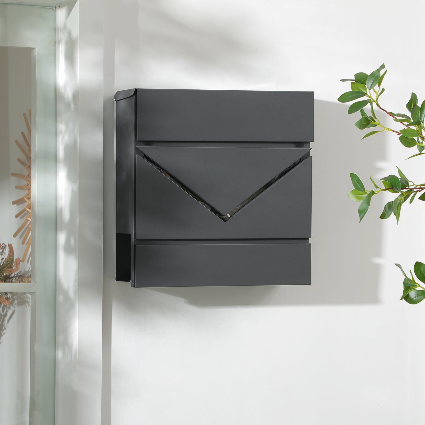 Cutie Postala din Otel Zincat cu Suport Ziare si 2 Chei de Securitate incluse, 37x10.5x37 cm, Gri