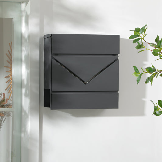Cutie Postala din Otel Zincat cu Suport Ziare si 2 Chei de Securitate incluse, 37x10.5x37 cm, Gri