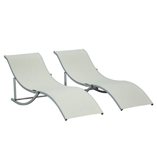 Set de 2 Sezlonguri de Gradina Pliabile din Aluminiu si Textilen Bej