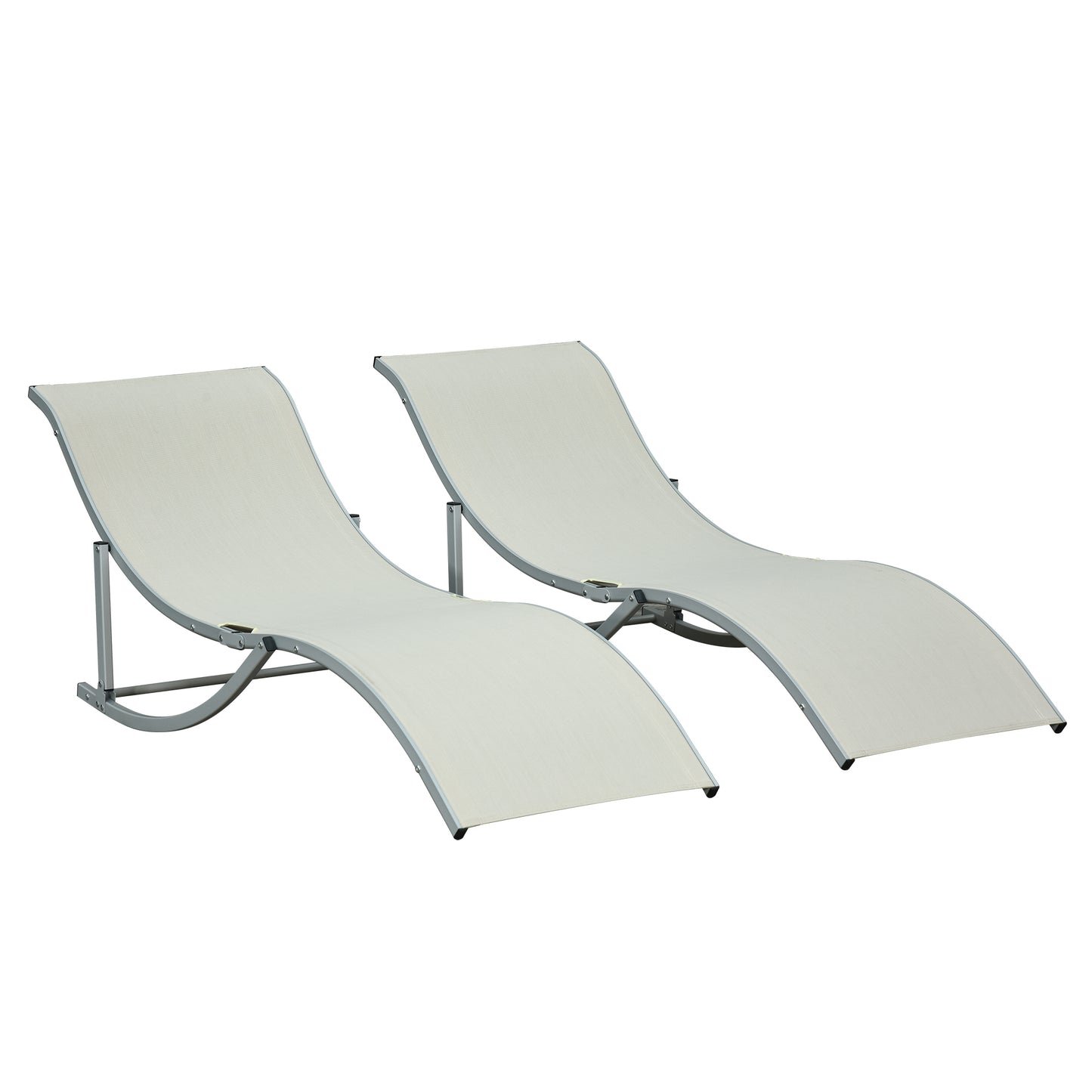 Set de 2 Sezlonguri de Gradina Pliabile din Aluminiu si Textilen Bej