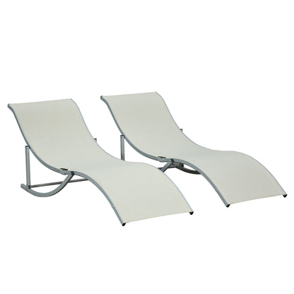 Set de 2 Sezlonguri de Gradina Pliabile din Aluminiu si Textilen Bej