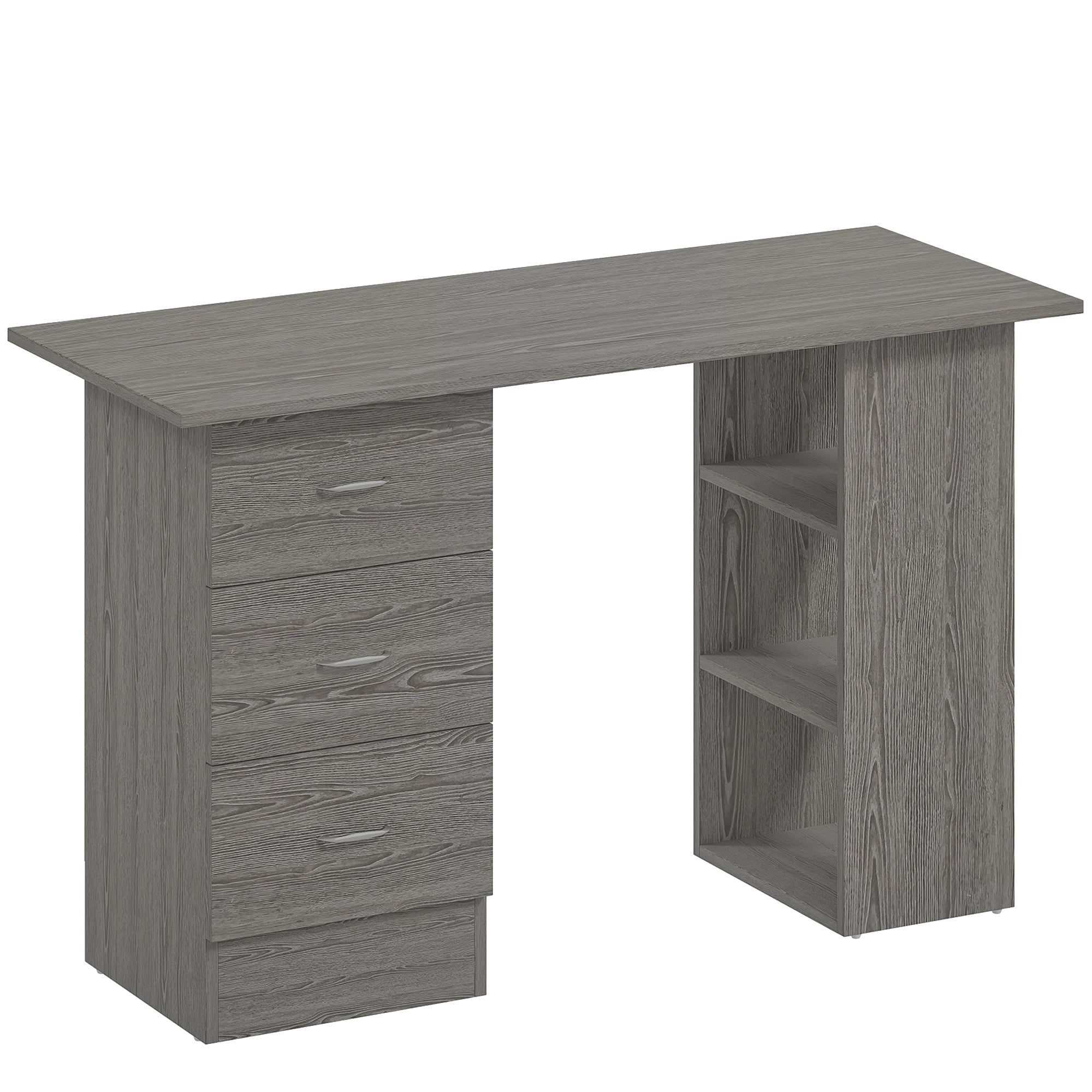 Birou modern cu 3 Sertare si Rafturi in Lemn Alb 120x49x72cm