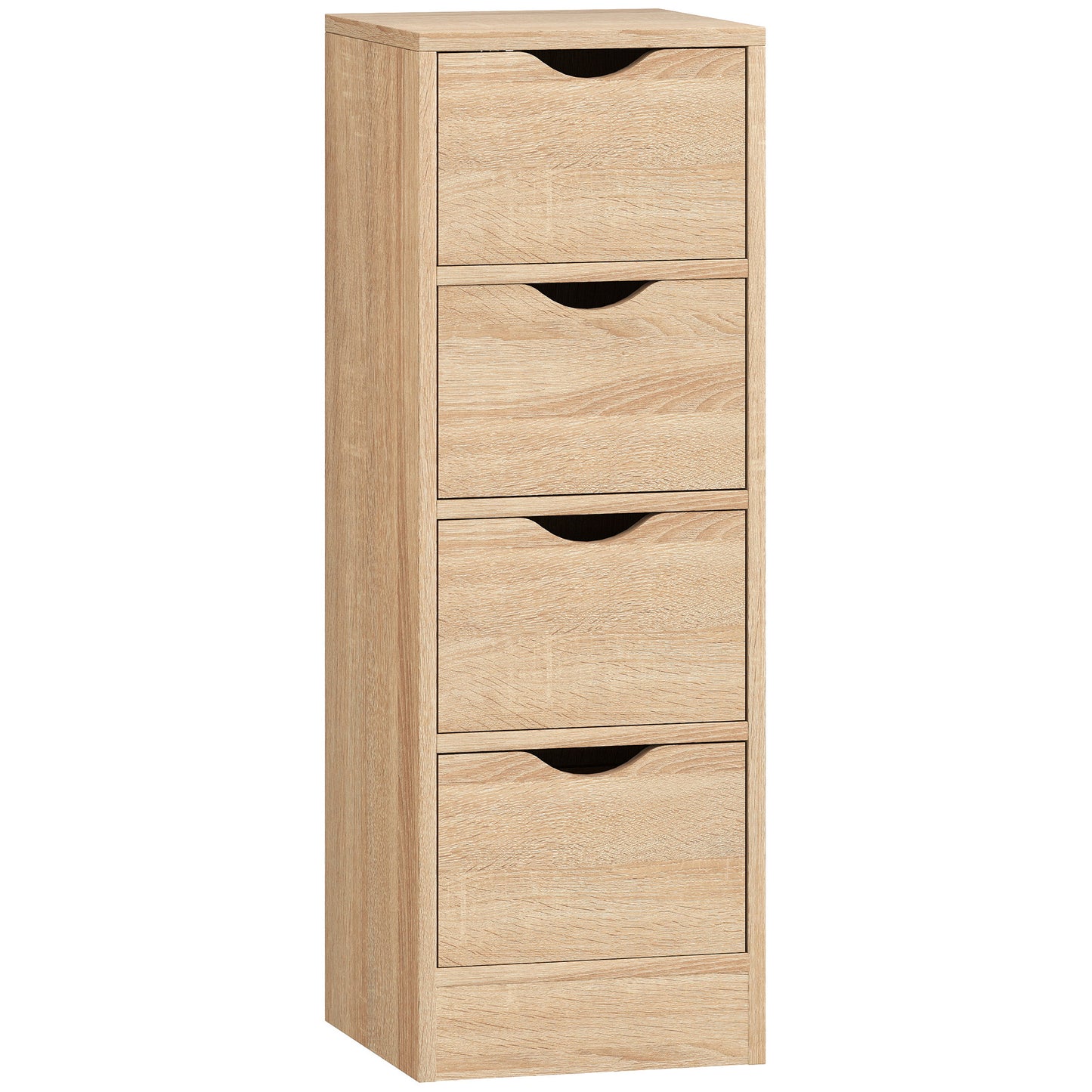 Dulap de Baie Economisitor de Spațiu cu 4 Sertare și Mânere Sculptate Stil Nordico, 29x29x83 cm, Lemn Natural