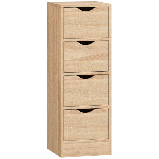 Dulap de Baie Economisitor de Spațiu cu 4 Sertare și Mânere Sculptate Stil Nordico, 29x29x83 cm, Lemn Natural