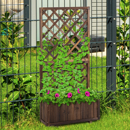 Jardinieră de Exterior cu Spalier, Grilaj pentru Plante Cățărătoare și Ghiveci, 72.5x31.5x149.5 cm, Lemn Natural