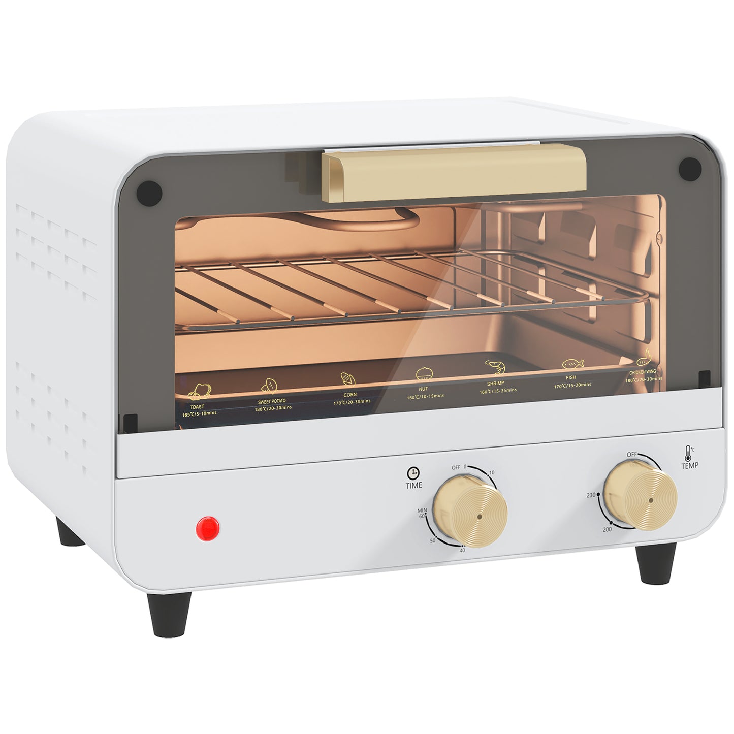Cuptor Electric 12L cu timer și temperatură reglabilă, din oțel și plastic, 31.5x27.7x22.7 cm, alb și auriu