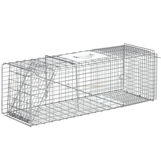 Capcana pentru animale , 93 x 31 x 34,5 cm Cusca umana pentru rozatoare pentru iepuri, pisici fara stapan, ratoni, marmote, chipmunks, veverite, Argintiu