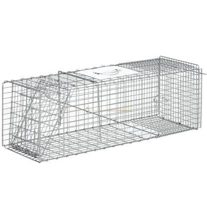 Capcana pentru animale , 93 x 31 x 34,5 cm Cusca umana pentru rozatoare pentru iepuri, pisici fara stapan, ratoni, marmote, chipmunks, veverite, Argintiu