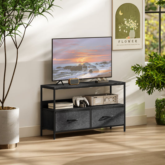 Mobilier pentru Televizor de 47" cu Sertare Pliabile din Material Textil și Raft, 98x29x56 cm, Negru