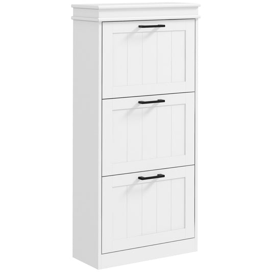 Dulap Spațios pentru Pantofi cu 3 Sertare Rabatabile pentru 15 Perechi de Pantofi, 54x24x117,5 cm, Alb