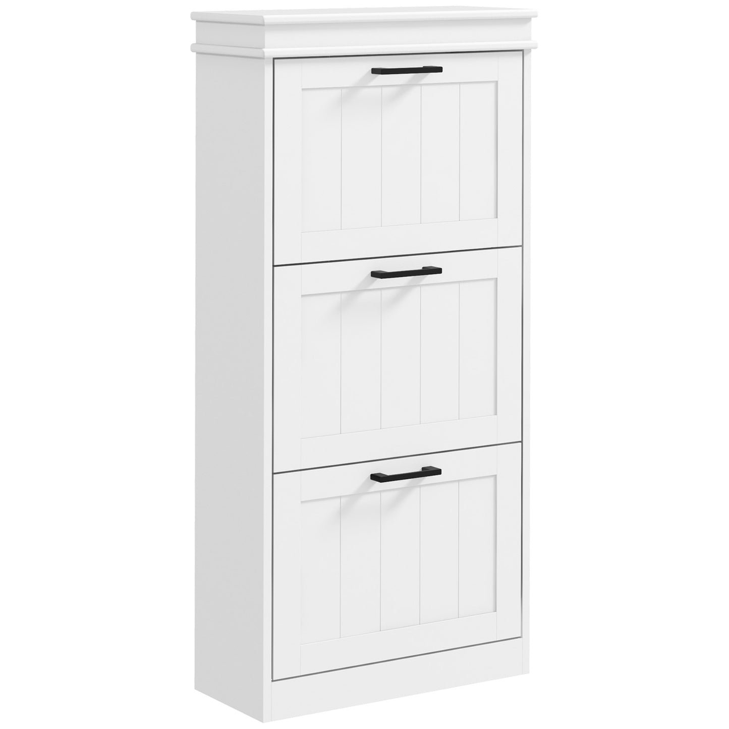 Dulap Spațios pentru Pantofi cu 3 Sertare Rabatabile pentru 15 Perechi de Pantofi, 54x24x117,5 cm, Alb