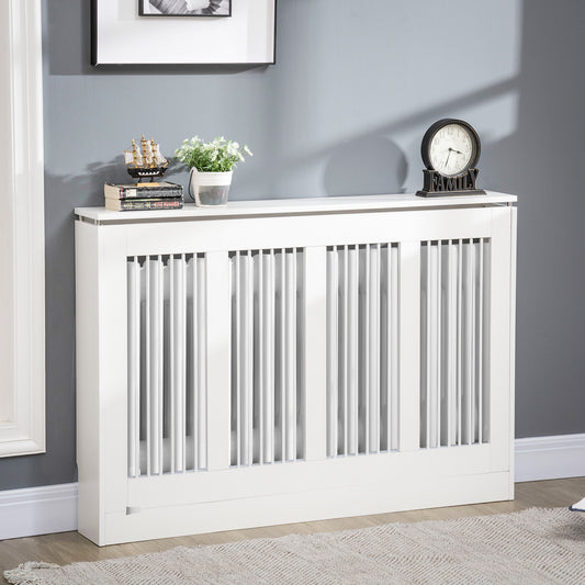 Capac pentru radiator modern din MDF si otel, 120x18x84cm, alb