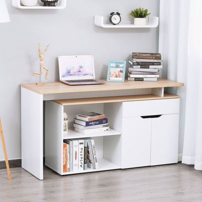 Birou cu Blat Extensibil pentru PC și Bibliotecă, 140x117x76 cm, Alb