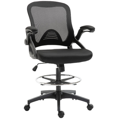 Scaun de Birou cu Înălțime Reglabilă, Brațe Rabatabile și Suport pentru Picioare, 64x60x106-126 cm, Negru