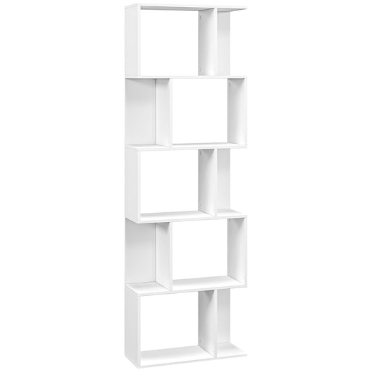Raft pentru Cărți cu 5 Rafturi Separate, Bibliotecă în Formă de S din Lemn, 60x24x184,5 cm, Alb