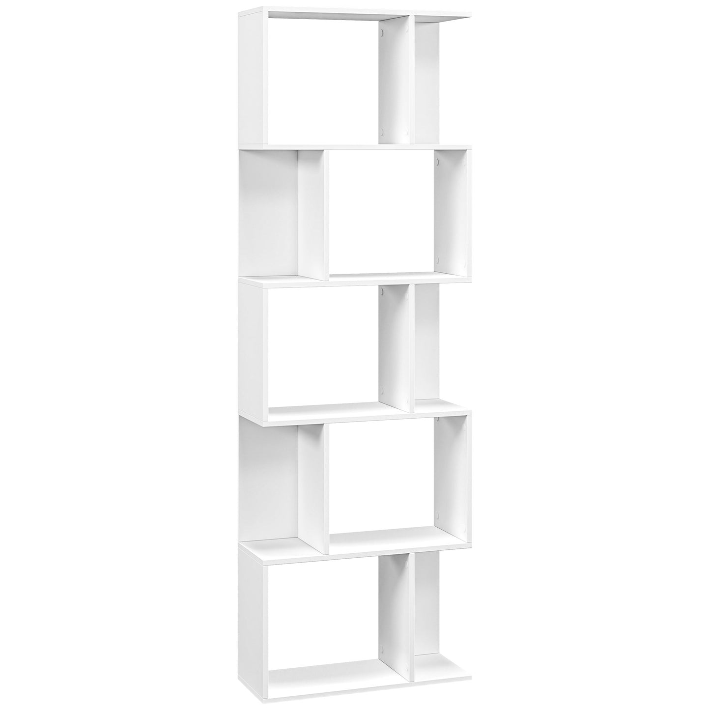 Raft pentru Cărți cu 5 Rafturi Separate, Bibliotecă în Formă de S din Lemn, 60x24x184,5 cm, Alb