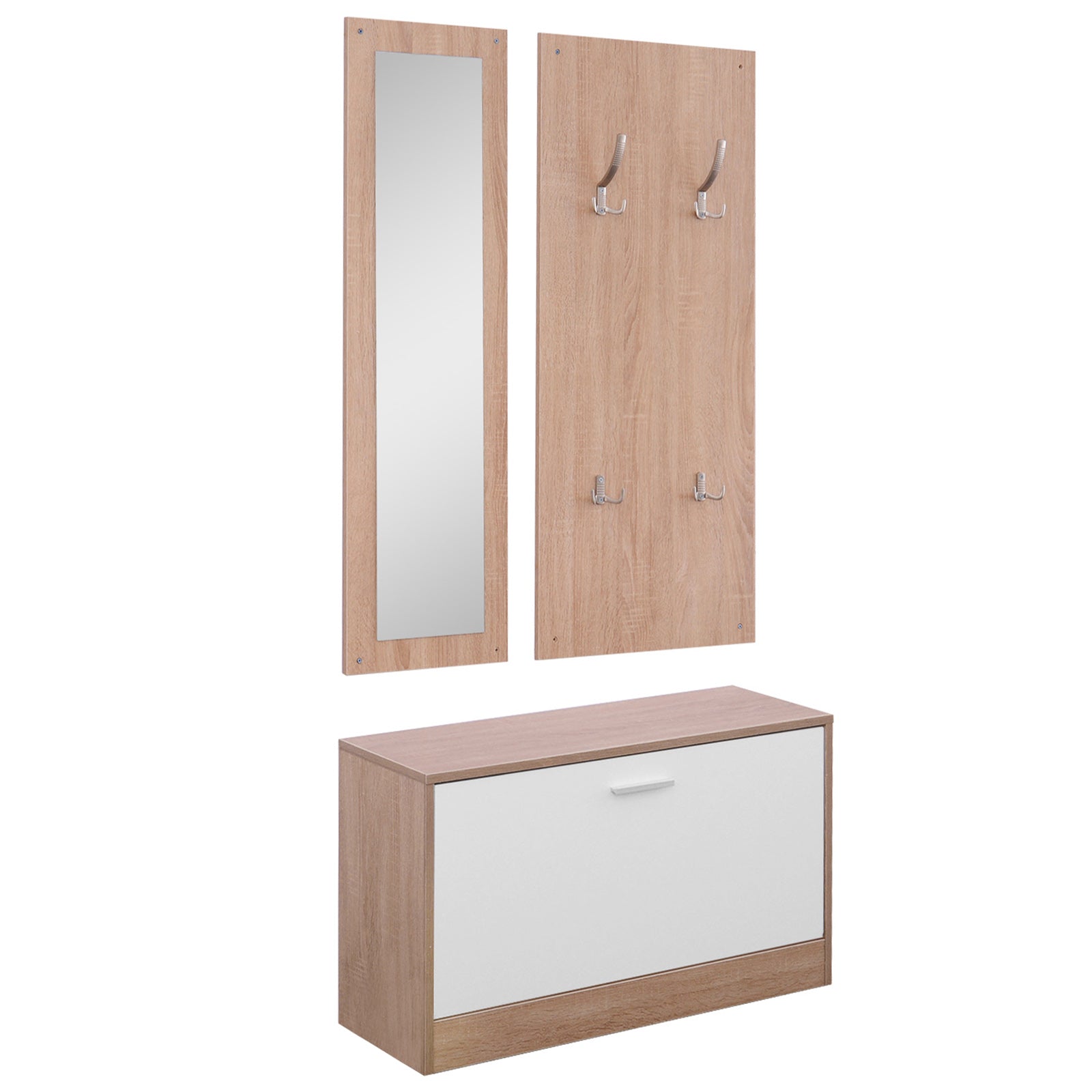 Set Mobilier Hol din Lemn, 3 Piese: Dulap Pantofi / Pantofar, Cuier de Perete și Oglindă, 80x27x46.5 cm