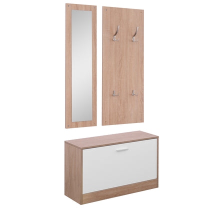 Set Mobilier Hol din Lemn, 3 Piese: Dulap Pantofi / Pantofar, Cuier de Perete și Oglindă, 80x27x46.5 cm