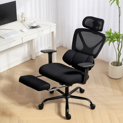 Scaun de Birou Ergonomic și Respirabil cu Suport Lombar Dinamic și Suport pentru Picioare, 73x75x120-128 cm, Negru