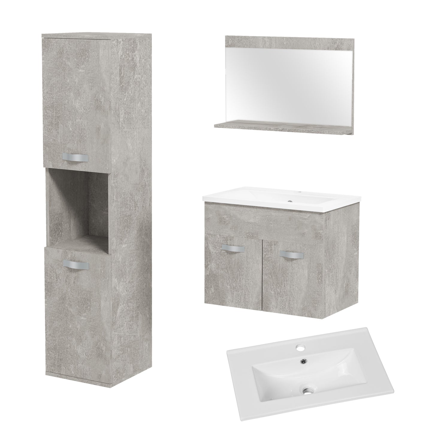 Set Mobilier Baie – 3 Piese: Oglinda, Chiuveta, Dulap Depozitare