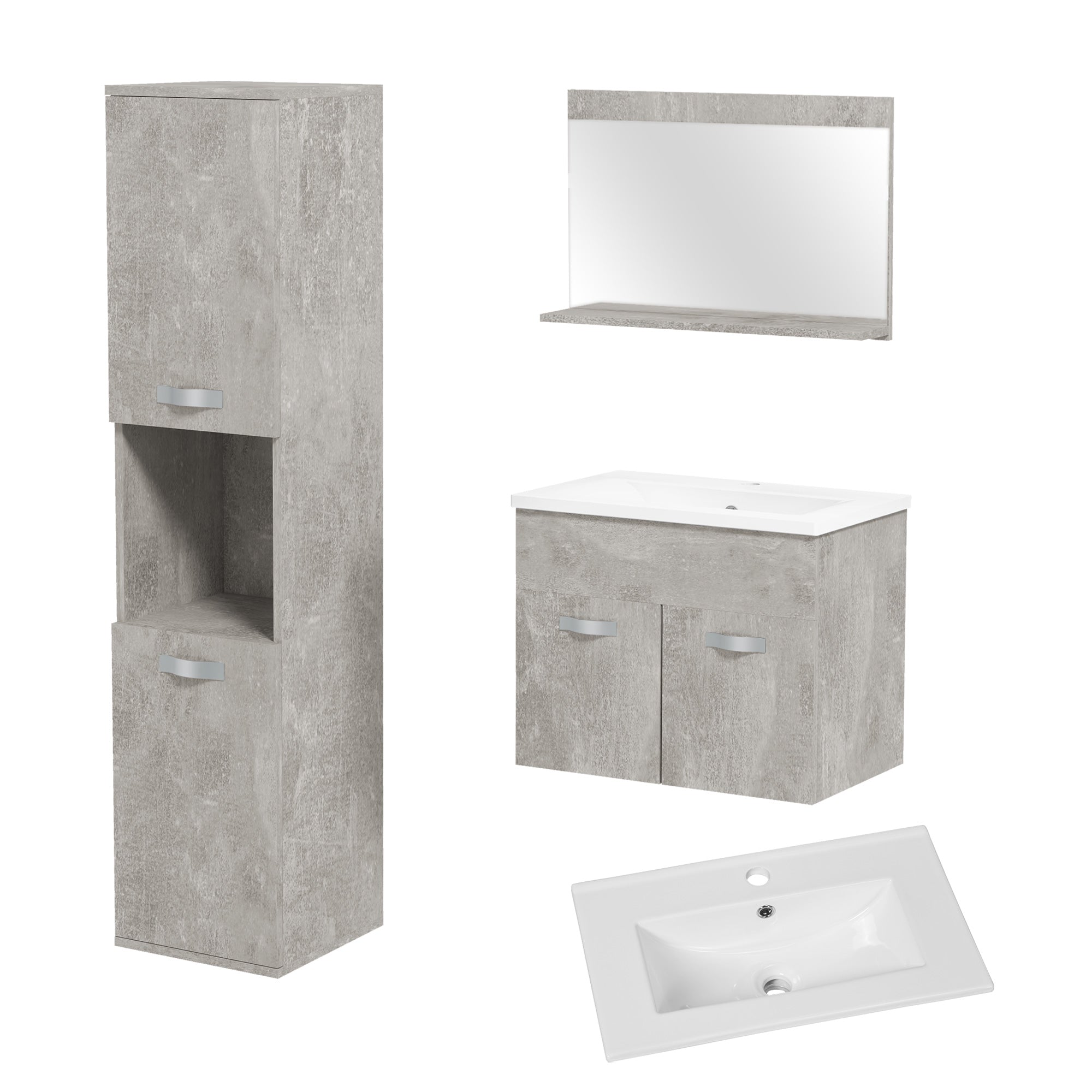 Set Mobilier Baie – 3 Piese: Oglinda, Chiuveta, Dulap Depozitare