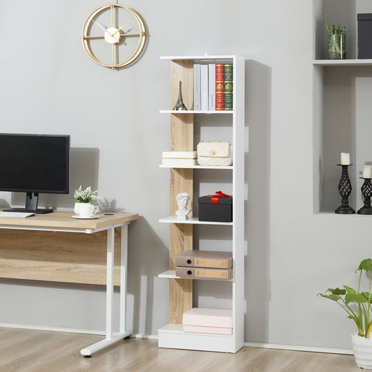 Raft Perete 5 Rafturi – Stejar & Alb, Design Modern pentru Camera