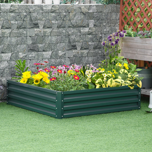 Pat de Gradina Suprainaltat 120x120x30cm Galvanizat, Pat Suprainaltat pentru Plante cu Cadru din Otel pentru Legume, Flori, Plante si Ierburi, Verde