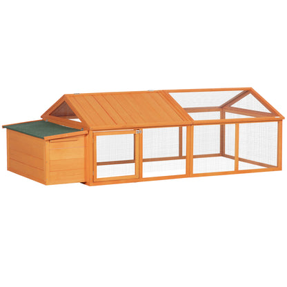Coteț pentru Găini de Exterior cu Acoperiș Rabatabil și Ușă Largă Pentru 4-8 Găini, 240x112,5x76 cm, Portocaliu