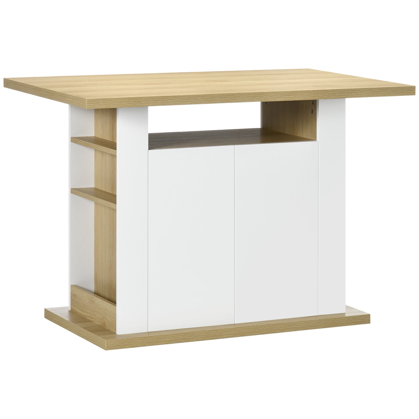 Insulă de Bucătărie pentru 4-6 Persoane cu Dulapuri și Rafturi Deschise, din PAL, 110x70x75,5 cm, Alb și Lemn Natural